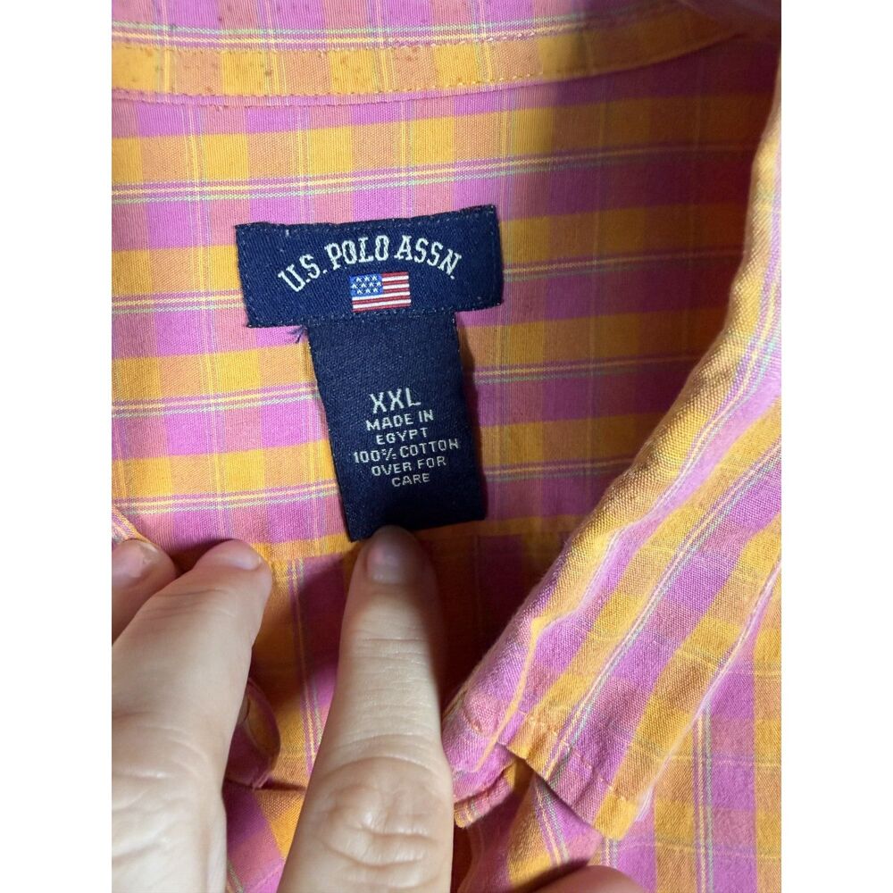 U.S. Polo Assn Men Plaid Short Sleeve Button Down Shirt Orange Pink XXL - Picture 4 of 10